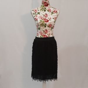 Black Fringe Skirt with Elastic Waist Band